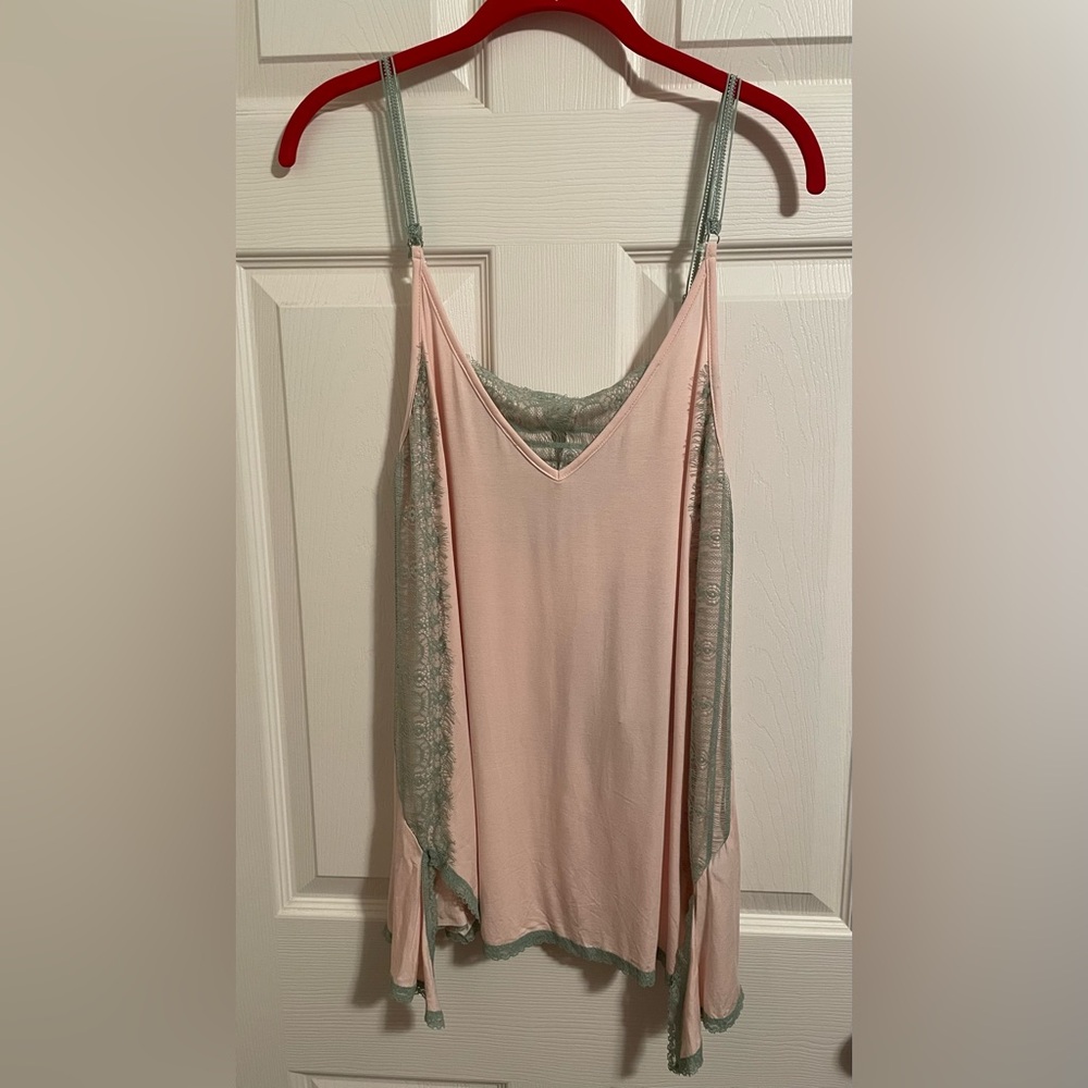 NWT POL Pink and Green Lace Trim Women's Tank Top